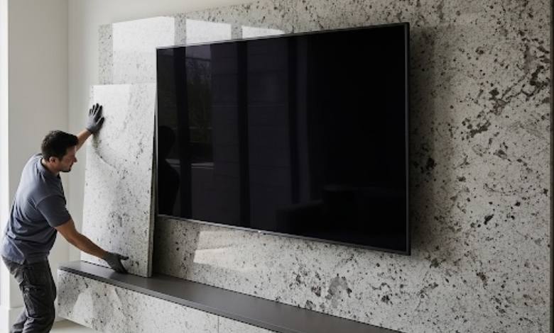 نحوه نصب دیوار تی وی با سنگ اسلب